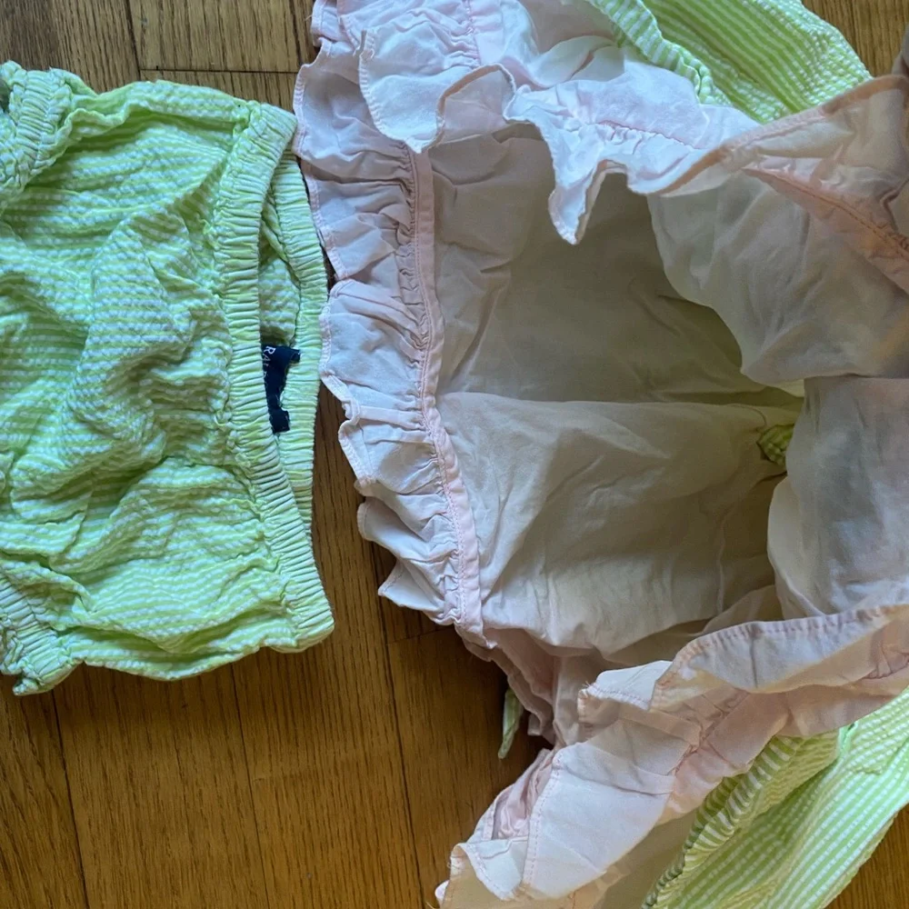 VTG Ralph Lauren Gingam Baby Girls 9 months Dress Set Seersucker Green & Pink